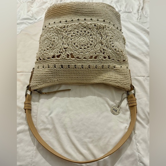 The Sak Sequoia Crochet Cream Rose Gold Hobo Elegant Shoulder Bag Bohemian Boho - Picture 15 of 16